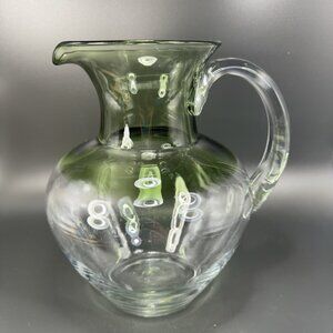 Mid Century Glass Pitcher Carafe Jug Hand Blown Pitcher Green Clear Ombré VTG